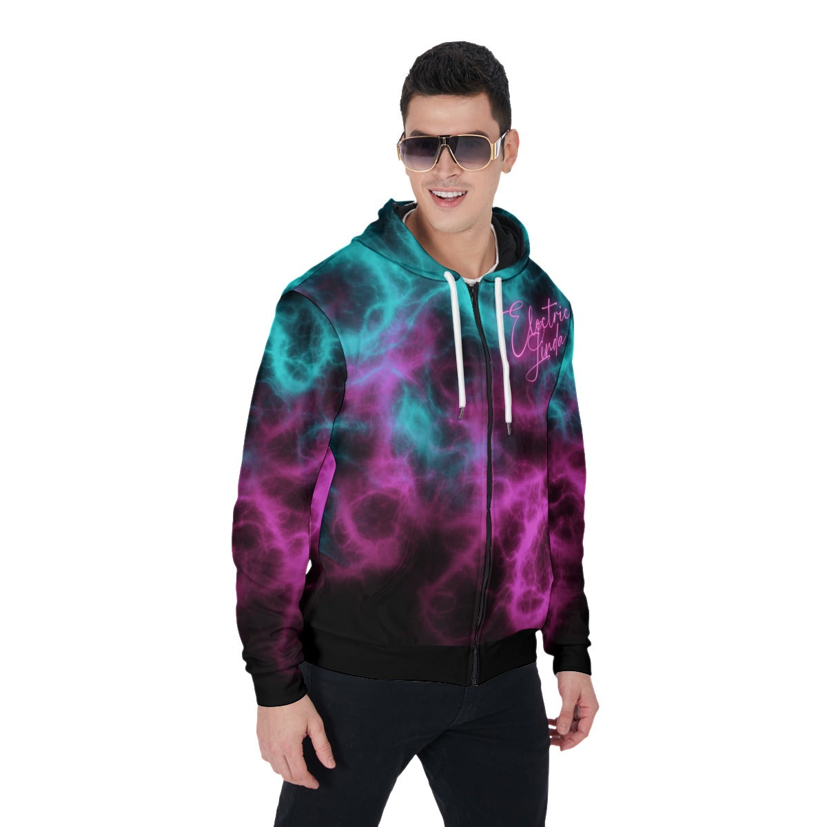 All-Over Print Zip Up Hoodie With Pocket