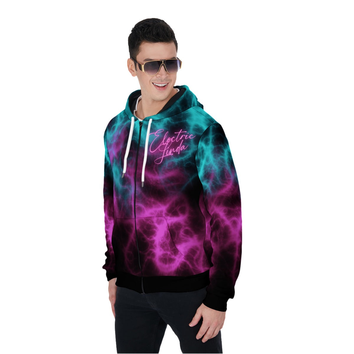 All-Over Print Zip Up Hoodie With Pocket