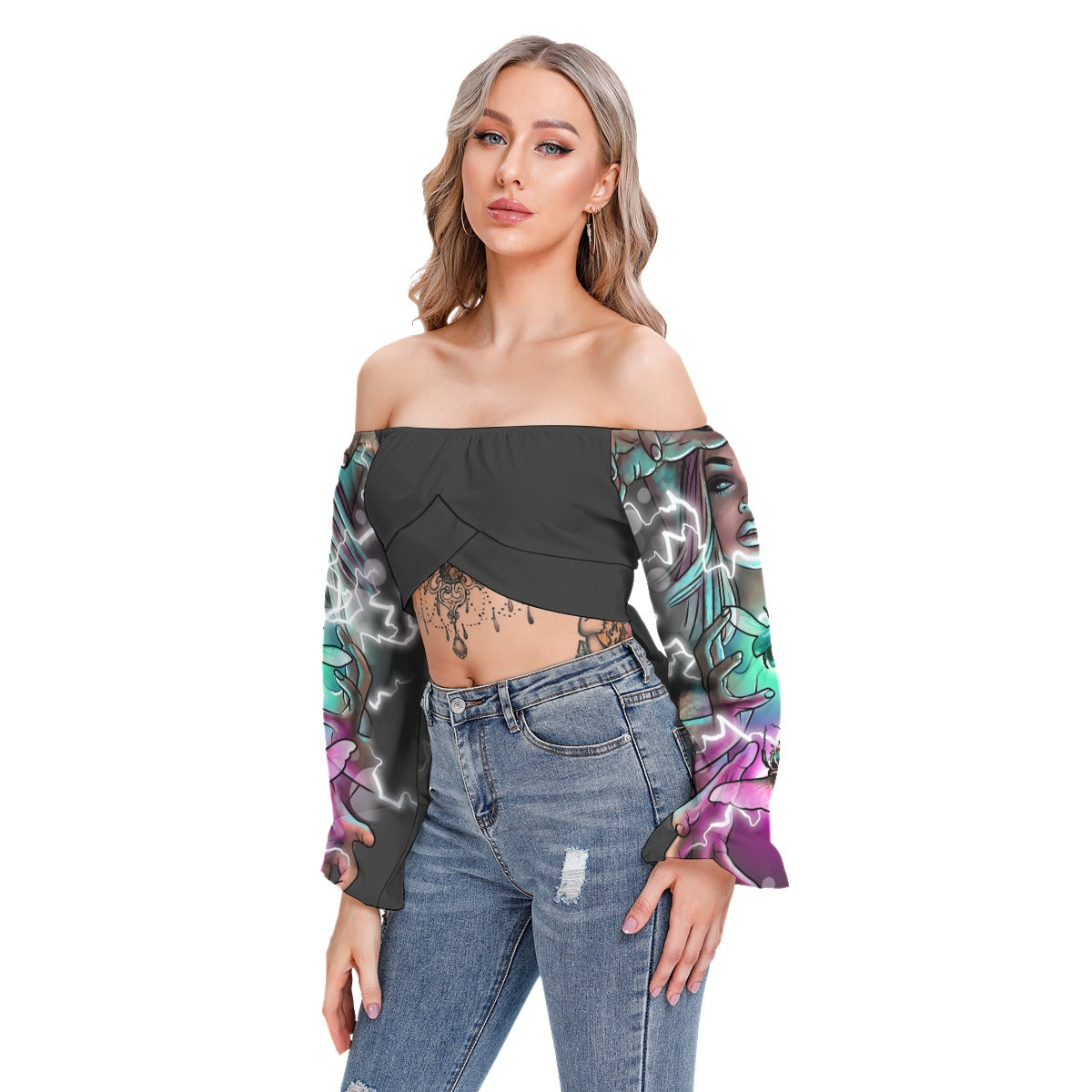 All-Over Print Women's Cropped Tube Top With Long Sleeve