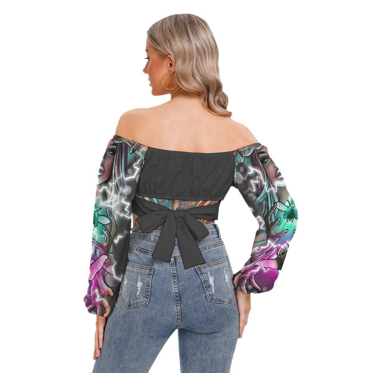 All-Over Print Women's Cropped Tube Top With Long Sleeve