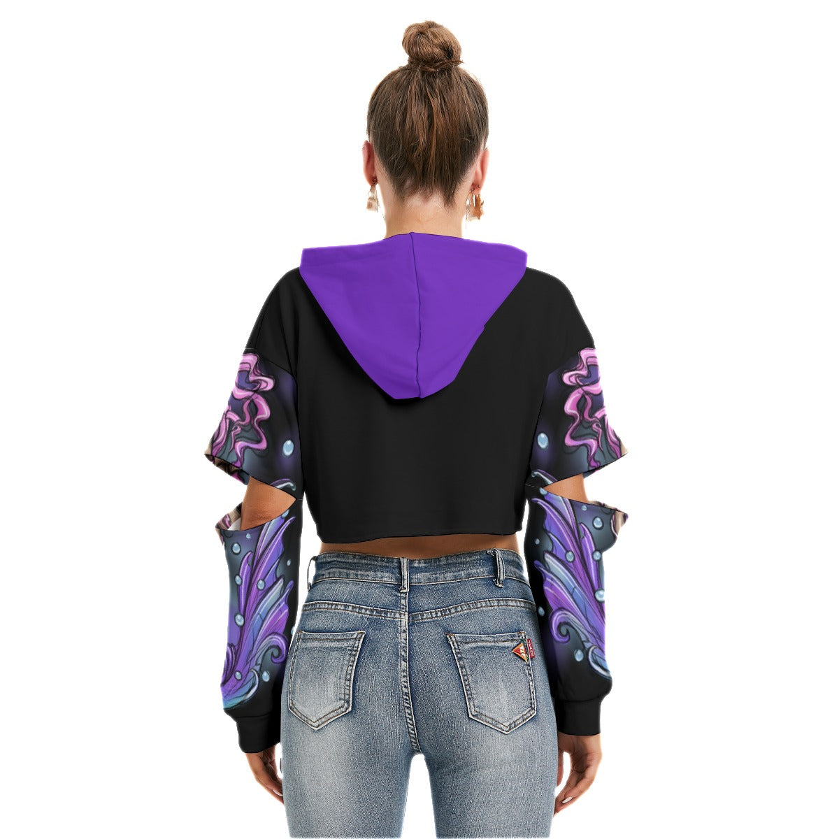 All-Over Print Women's Heavy Fleece Hoodie With Hollow Out Sleeve