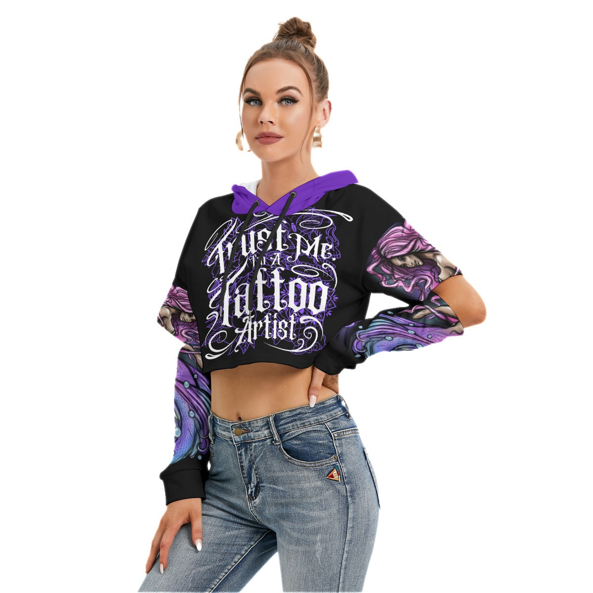 All-Over Print Women's Heavy Fleece Hoodie With Hollow Out Sleeve