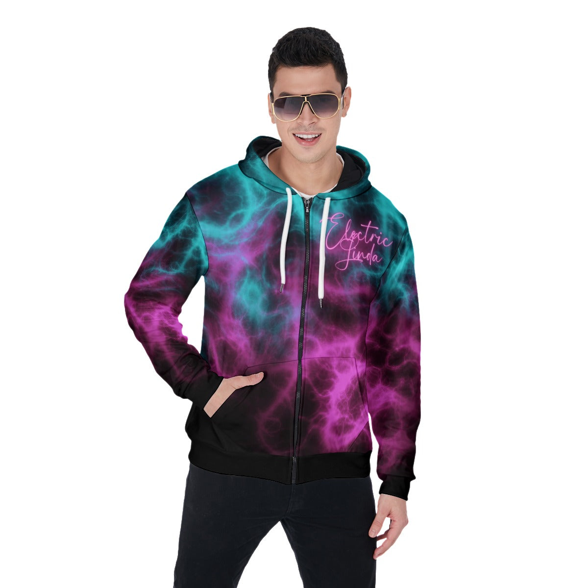 All-Over Print Zip Up Hoodie With Pocket