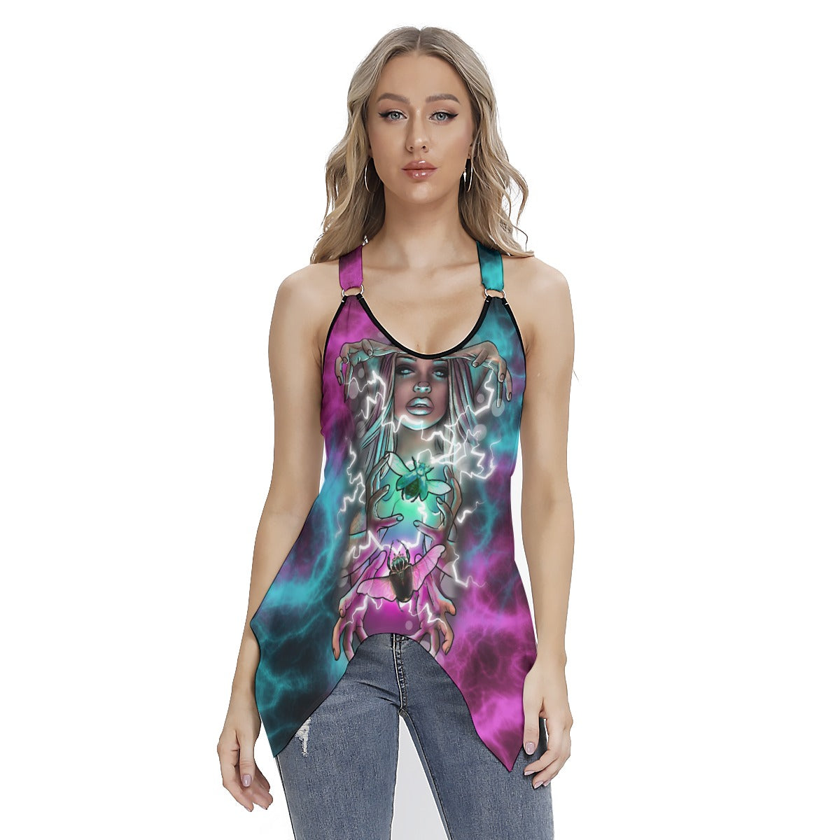 All-Over Print Women's Skinny Sport Tank Top - Electric Linda