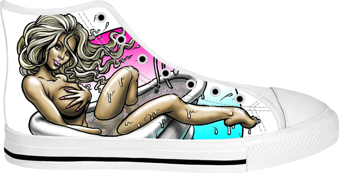 Bathtub Babe White High Tops - Electric Linda