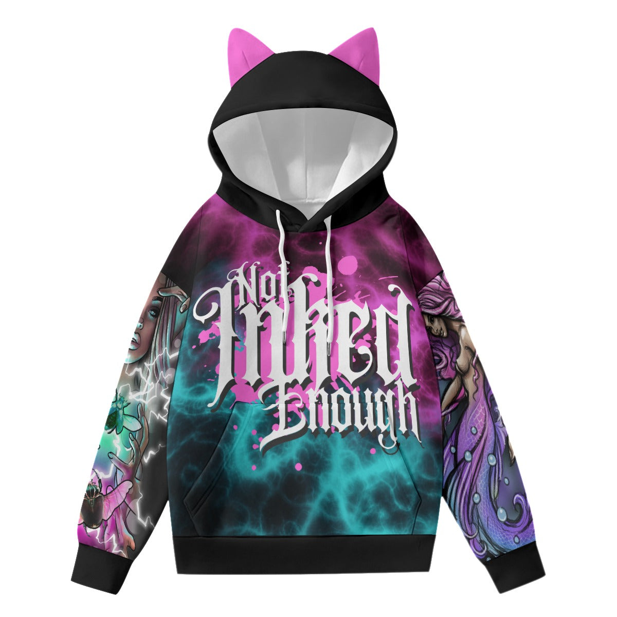 All-Over Print Women’s Hoodie With Decorative Ears - Electric Linda
