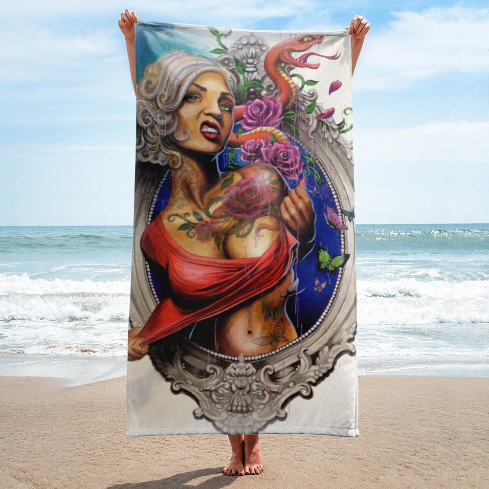 Mural Lady Beach Towel - Electric Linda